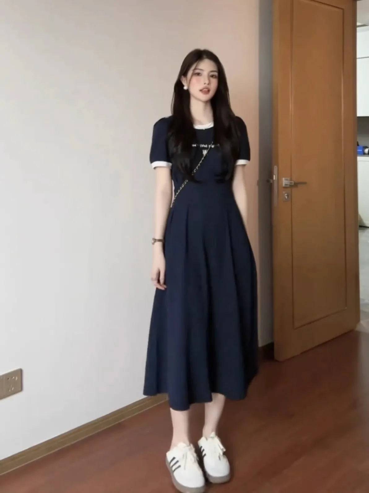 Elegant Korean Style Dress – Plus Size High Waist Summer A-Line Dress