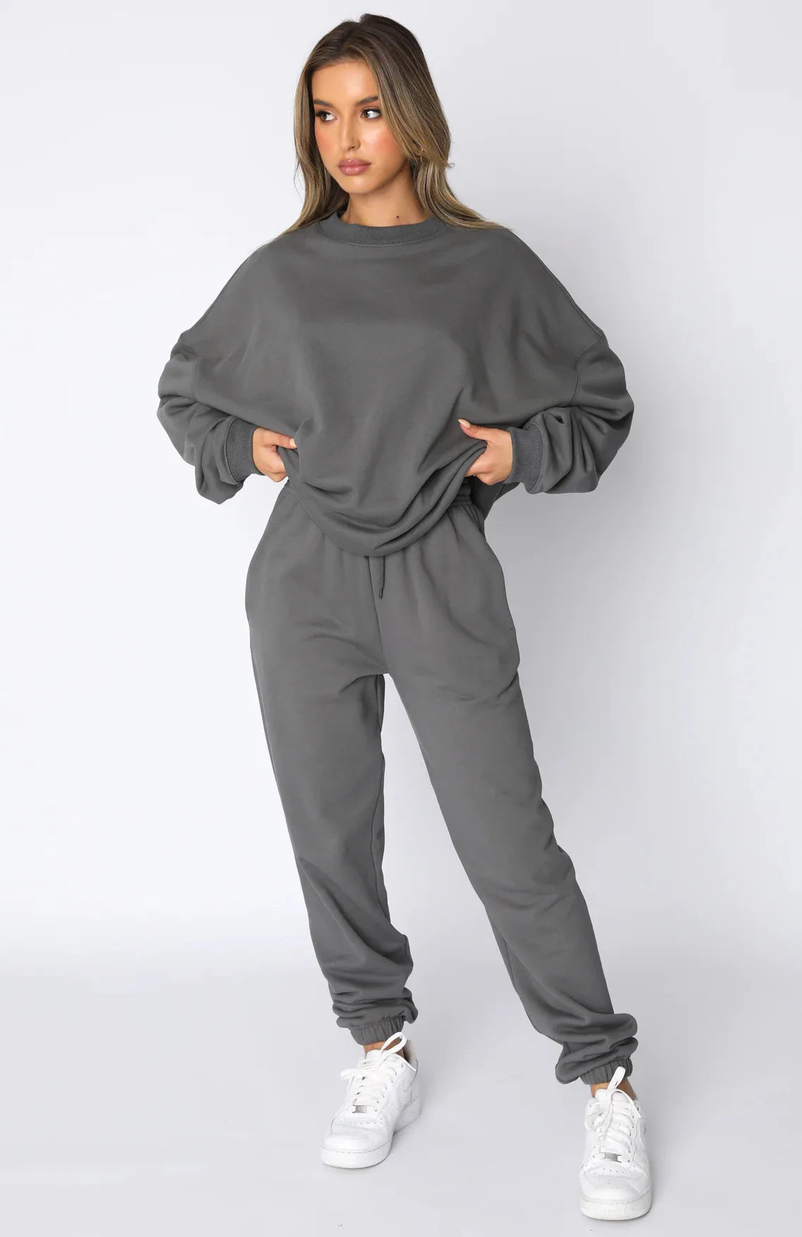 Fashion Women’s Tracksuit – Round Neck Hoodie with Lace-Up Pants