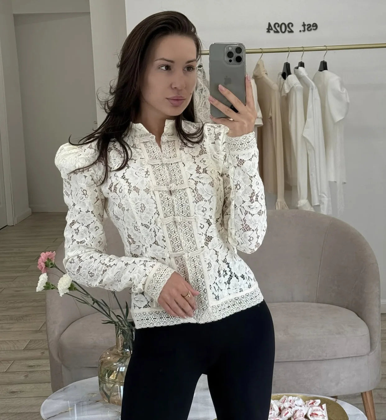 Fashion Commute Top – Hollow Out Lace See-Through Shirt