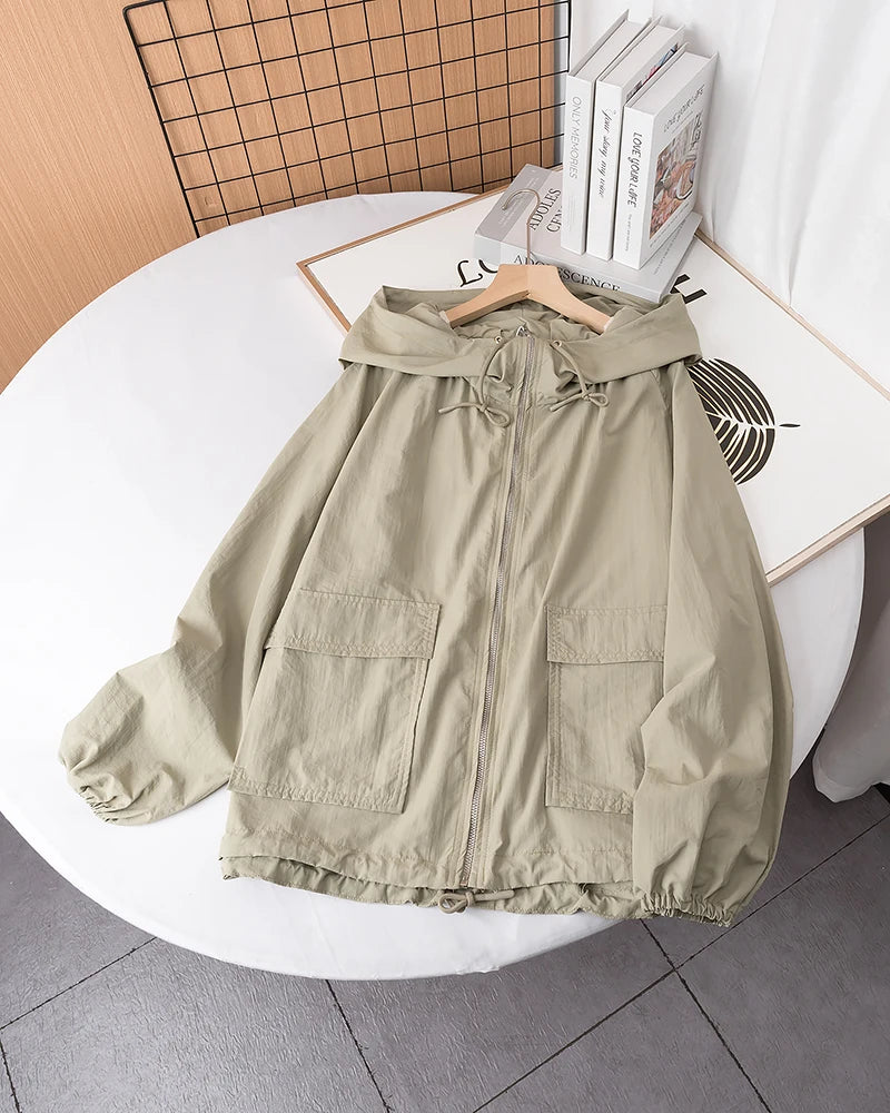 Casual Women’s Rain Jacket – Short Hooded Windproof Coat