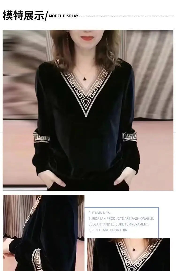 All-Occasion Women’s Top – Elegant Lace V-Neck Long Sleeve Tee