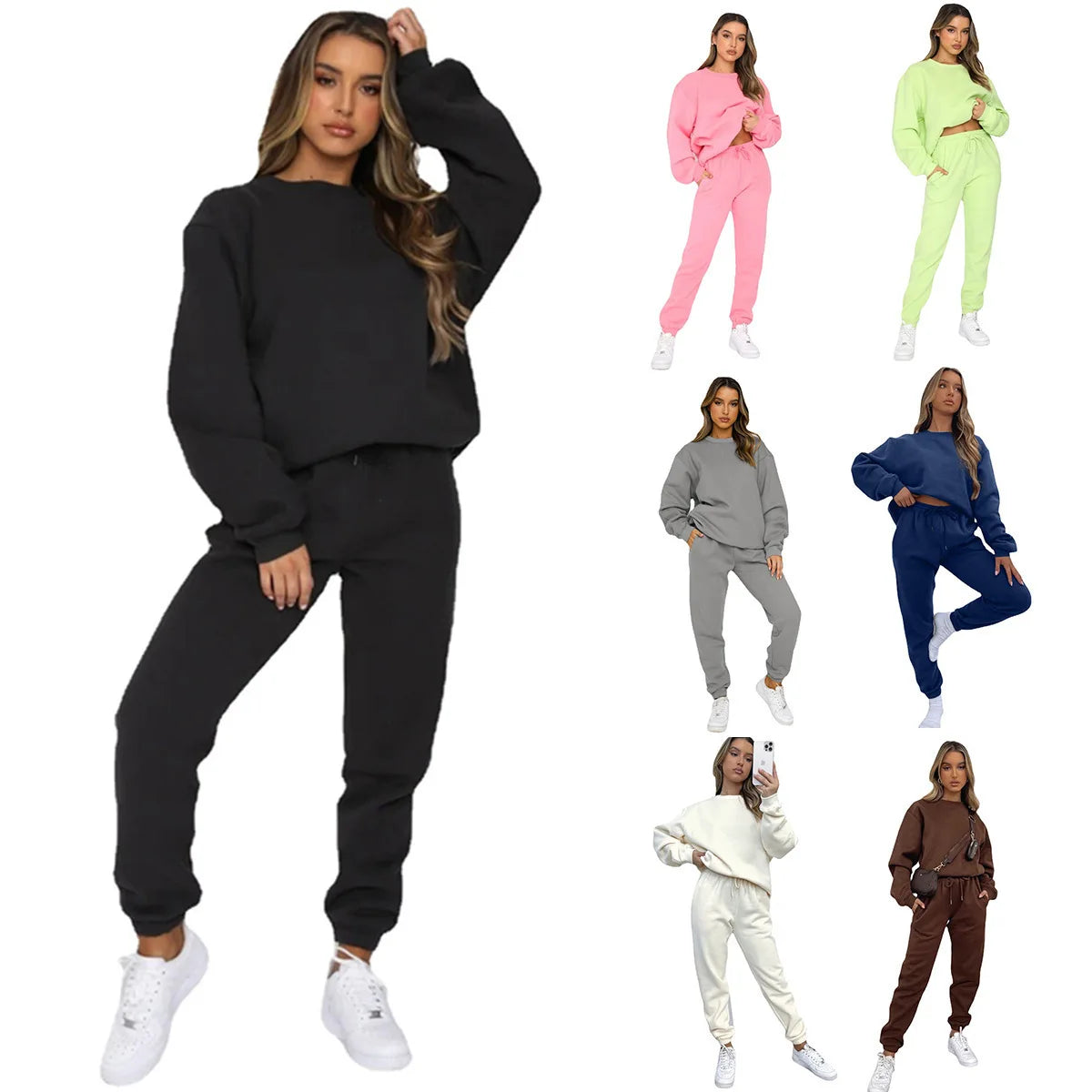 Fashion Women’s Tracksuit – Round Neck Hoodie with Lace-Up Pants