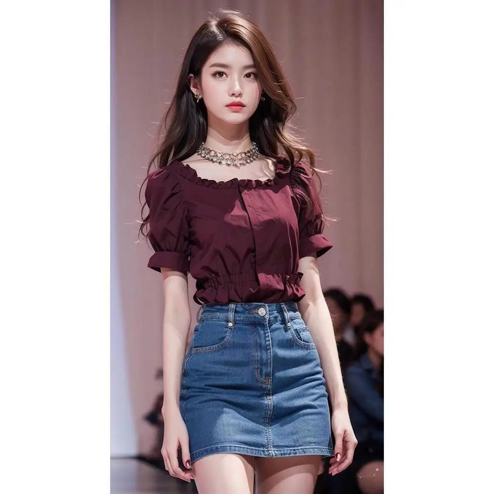 Chic & Trendy – Women’s Wine Red French Design Top