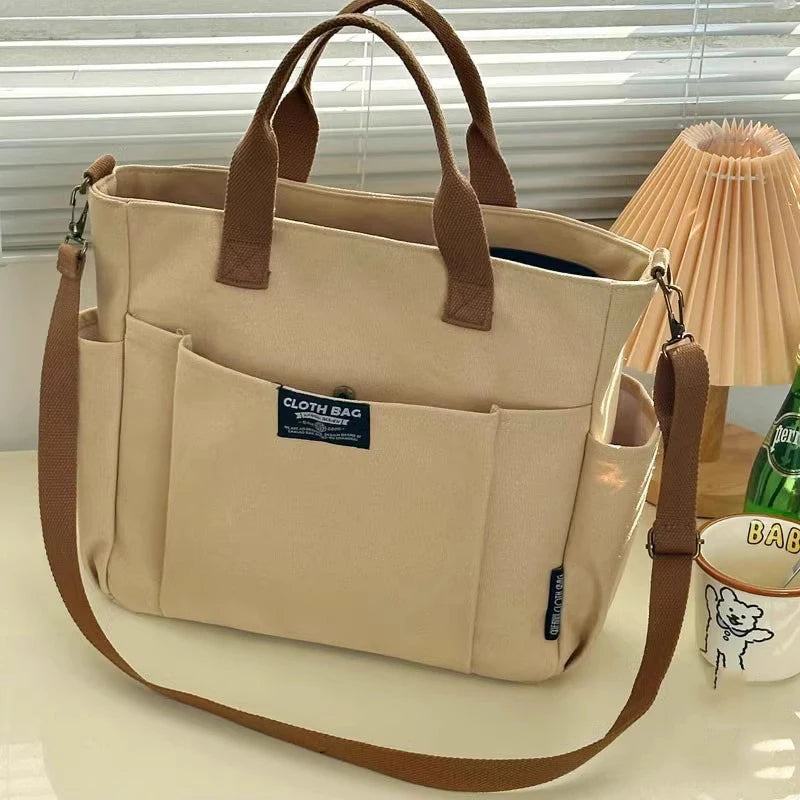 Student Commuting Canvas Bag – Large Capacity Single Shoulder Tote
