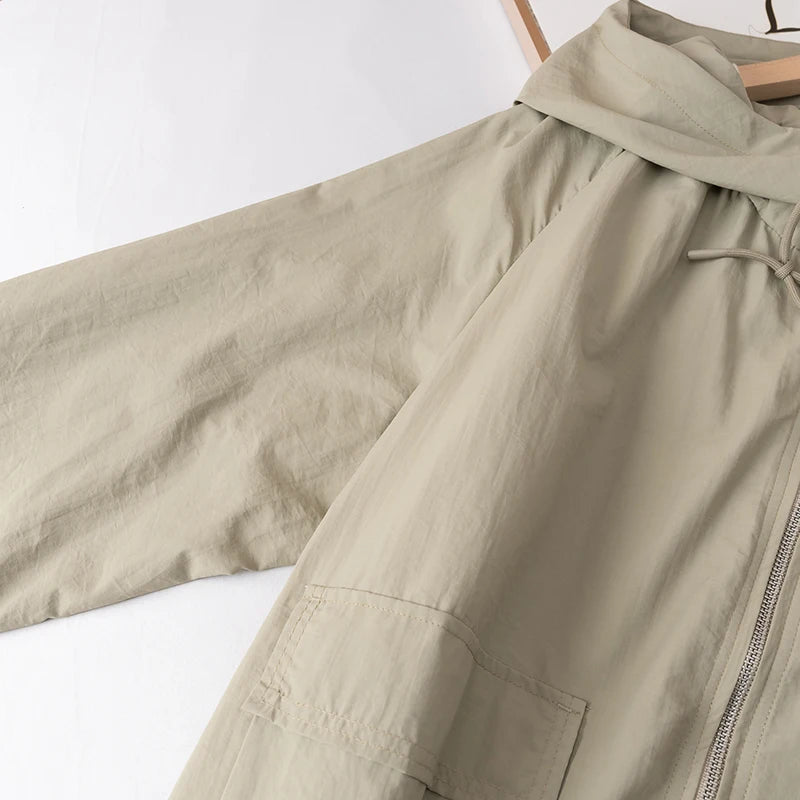 Casual Women’s Rain Jacket – Short Hooded Windproof Coat