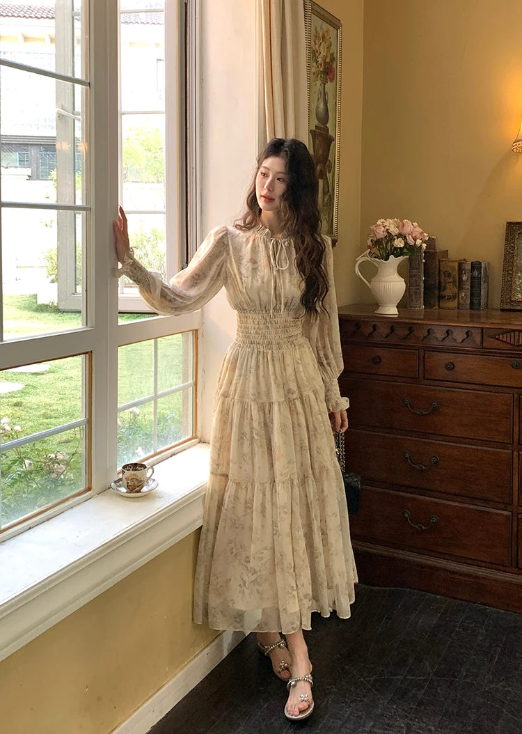 Trendy Women’s Beach Dress – Bohemian Long Sleeve Chiffon Dress