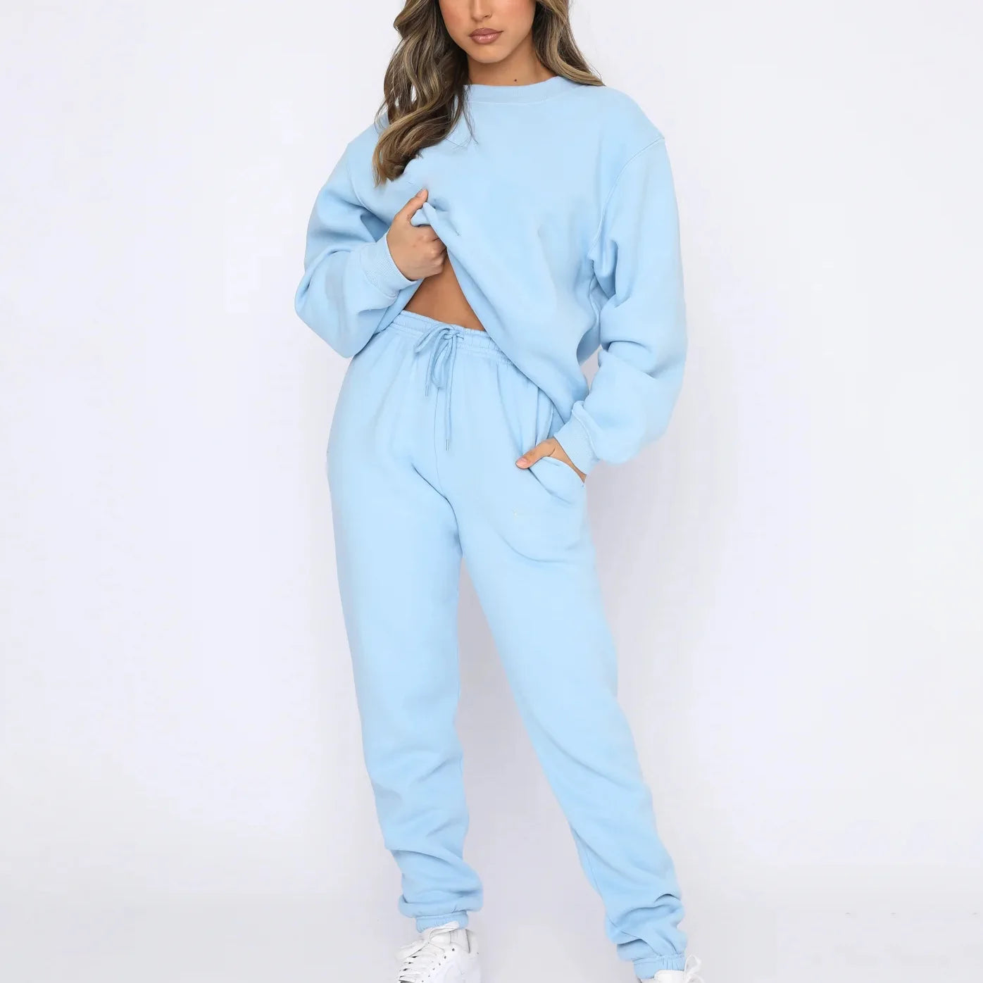 Fashion Women’s Tracksuit – Round Neck Hoodie with Lace-Up Pants