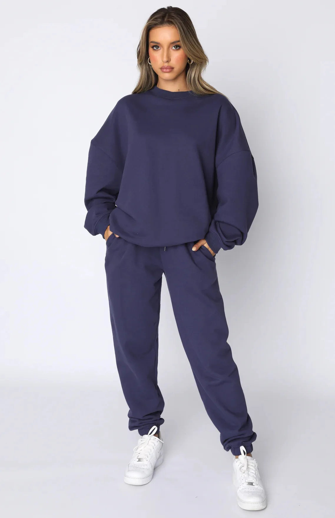 Fashion Women’s Tracksuit – Round Neck Hoodie with Lace-Up Pants