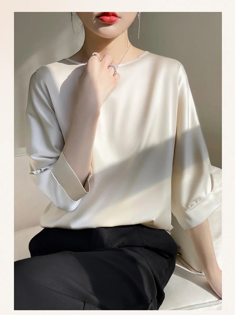 Elegant & Lightweight – Women’s Satin Silk Half-Sleeve Tee 2025