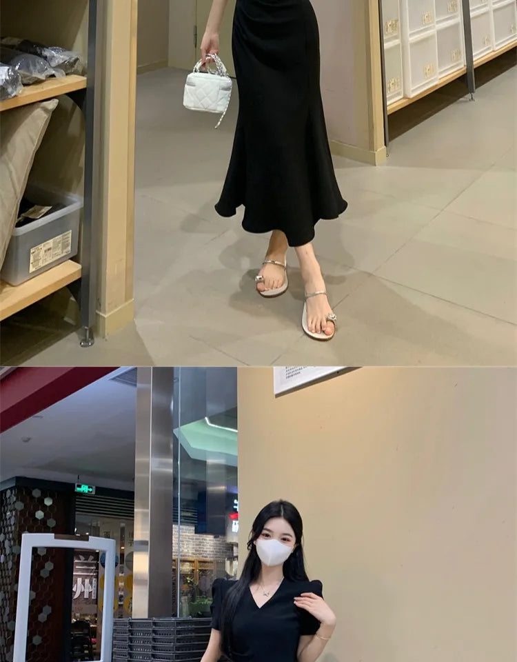 Street Style Summer Dress – Plus Size V-Neck Long Skirt Dress