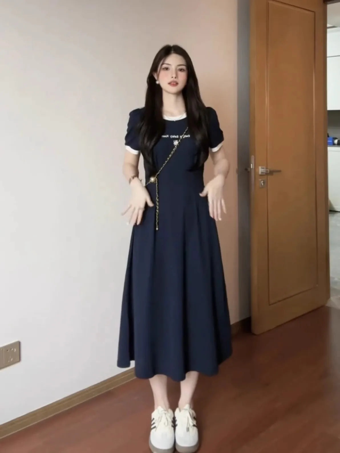 Elegant Korean Style Dress – Plus Size High Waist Summer A-Line Dress