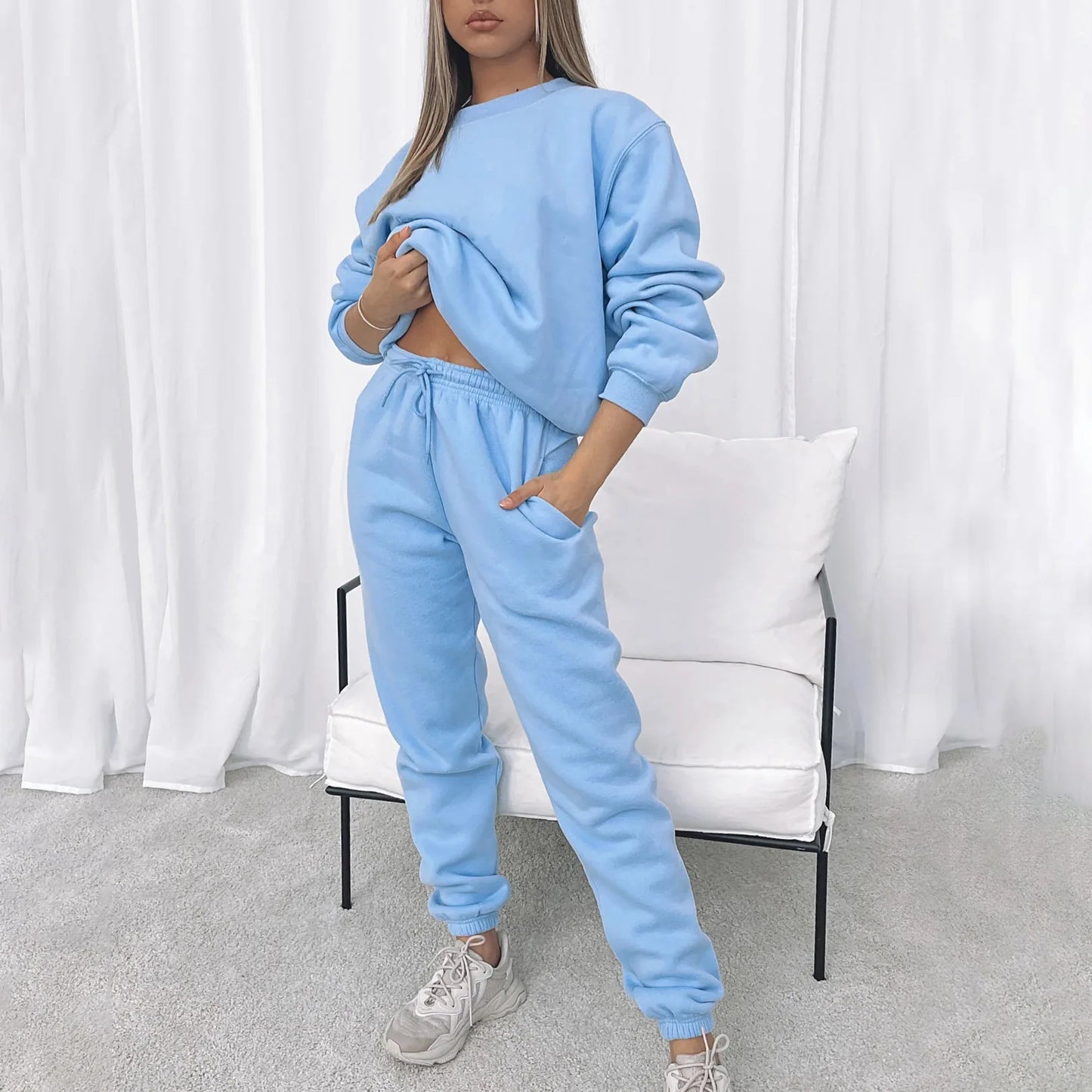 Fashion Women’s Tracksuit – Round Neck Hoodie with Lace-Up Pants