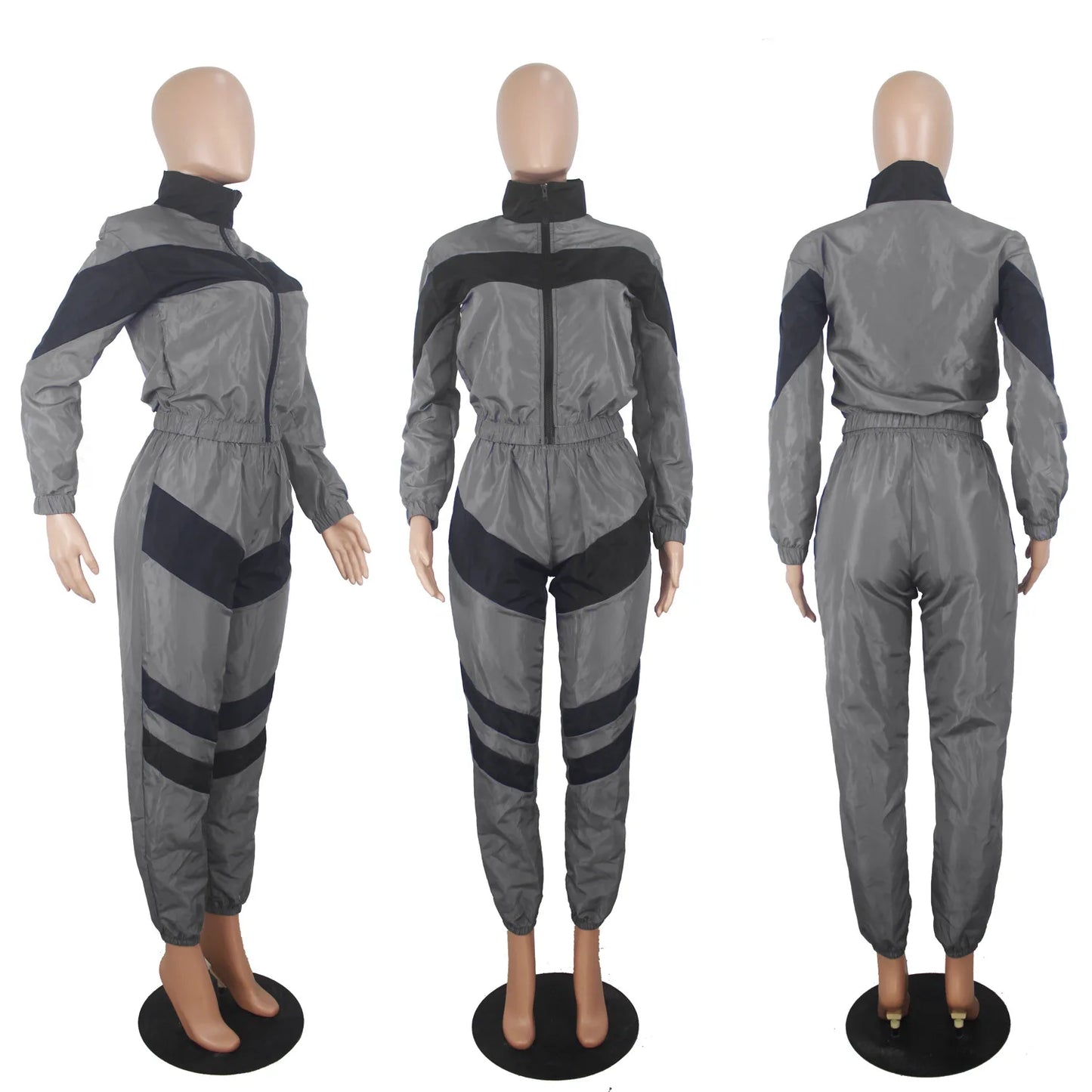 Casual Sports Set – Women’s Color-Block Windbreaker with Joggers