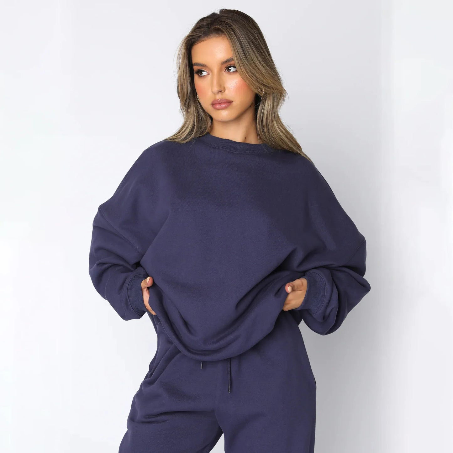 Fashion Women’s Tracksuit – Round Neck Hoodie with Lace-Up Pants