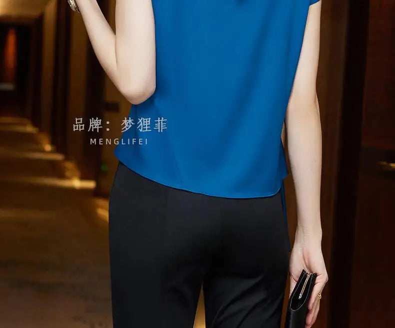 Chic Summer Top – Women’s Short Sleeve Satin Chiffon Blouse