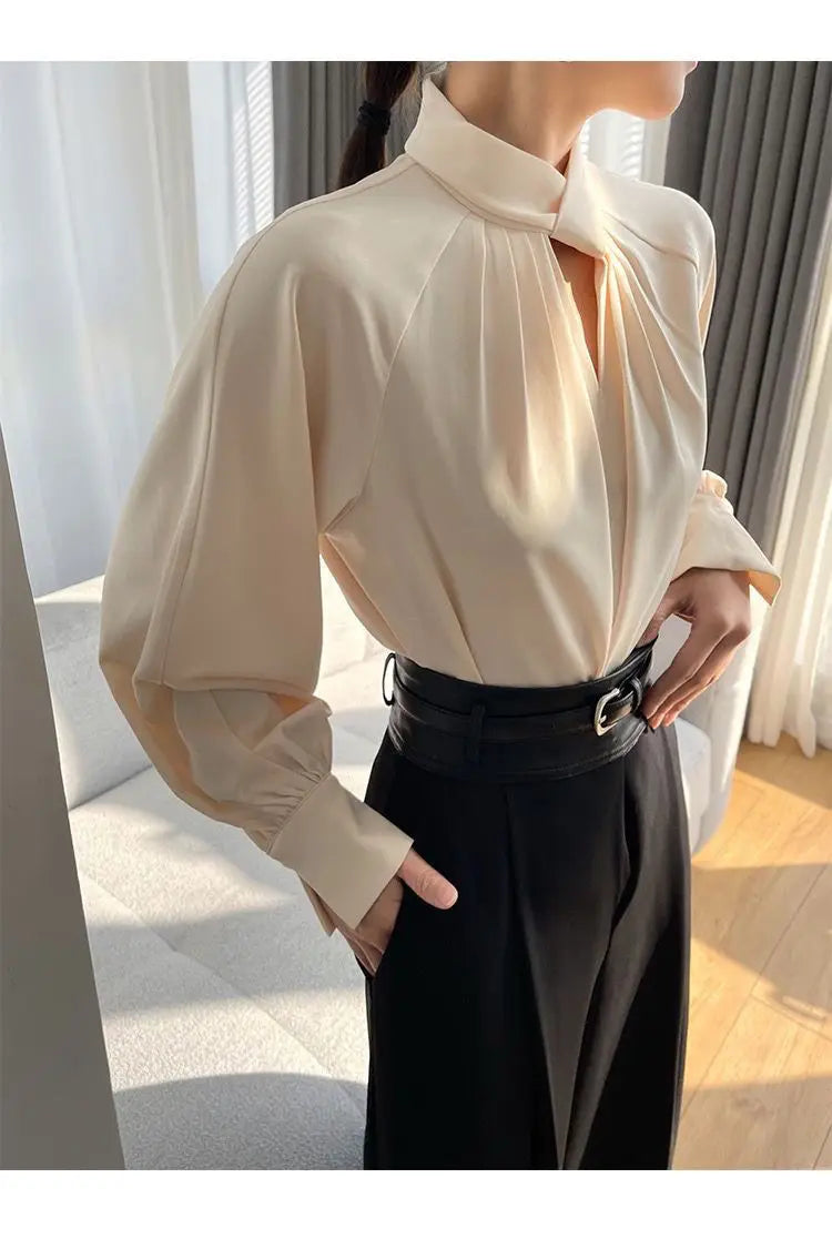 Fashion Spring Blouse – Hollow Puff Sleeve Solid Color Women’s Top