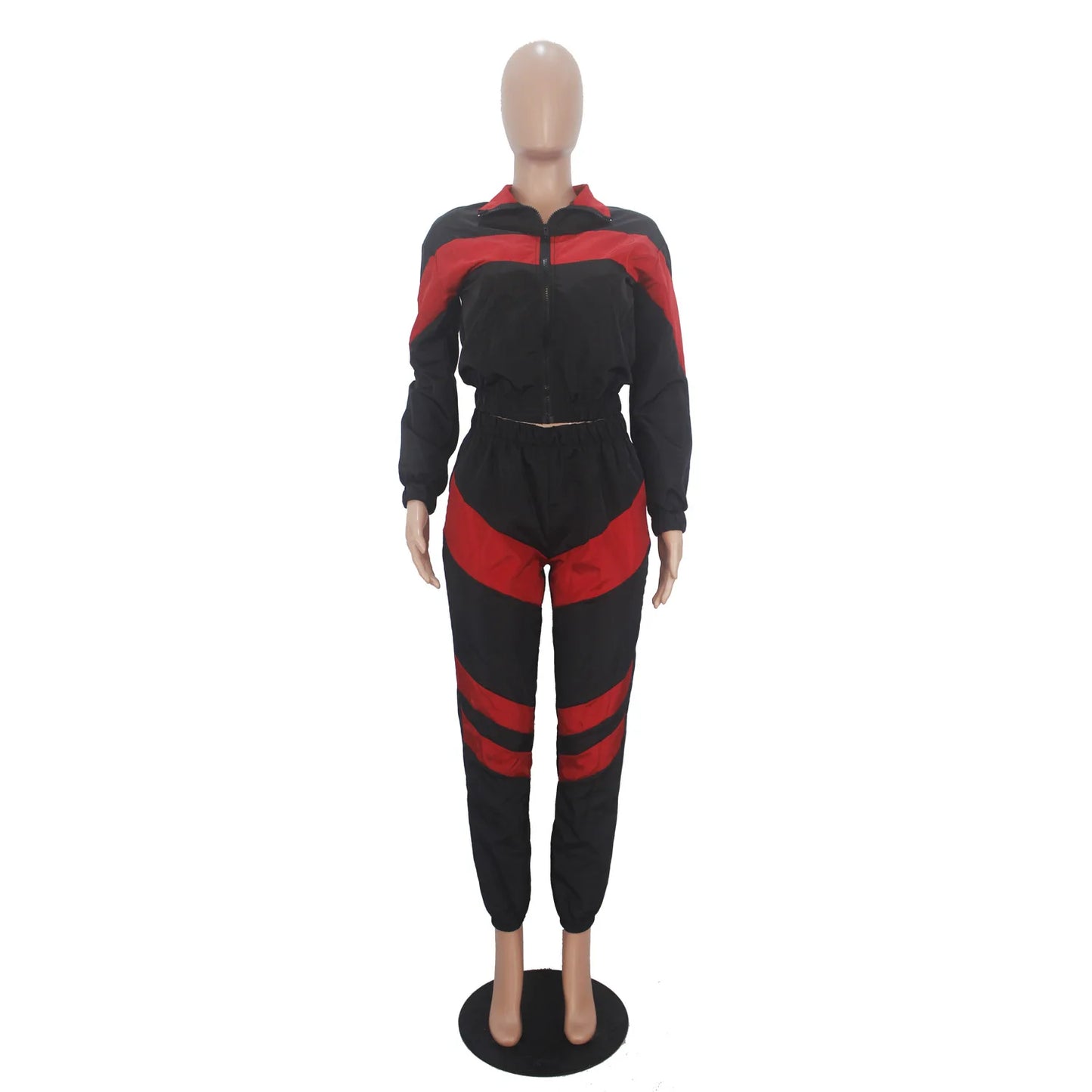 Casual Sports Set – Women’s Color-Block Windbreaker with Joggers