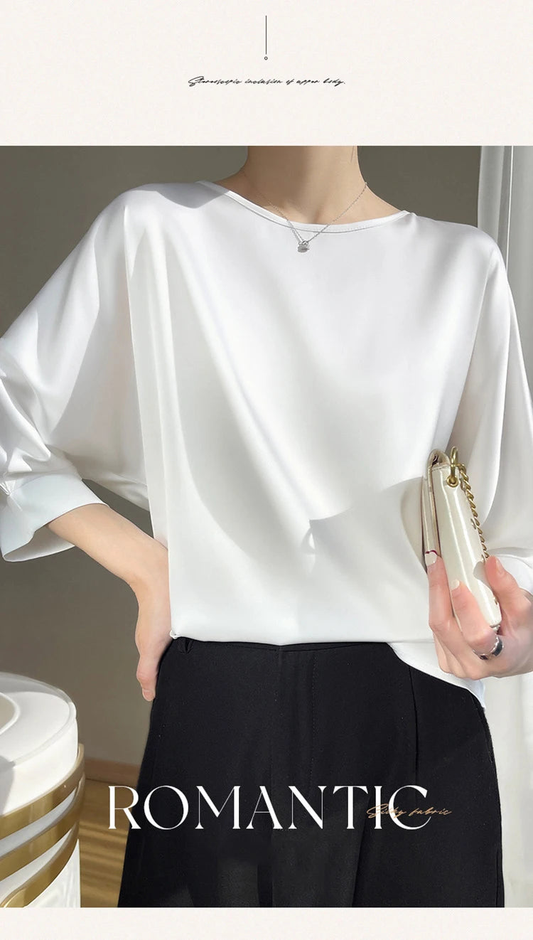 Elegant & Lightweight – Women’s Satin Silk Half-Sleeve Tee 2025
