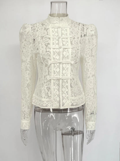 Fashion Commute Top – Hollow Out Lace See-Through Shirt