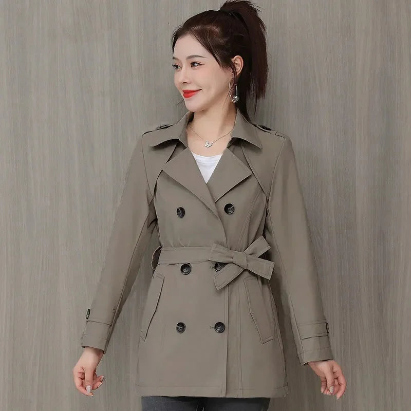Spring Outerwear for Women – Belted Double-Breasted Long Sleeve Jacket