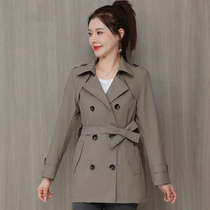 Spring Outerwear for Women – Belted Double-Breasted Long Sleeve Jacket