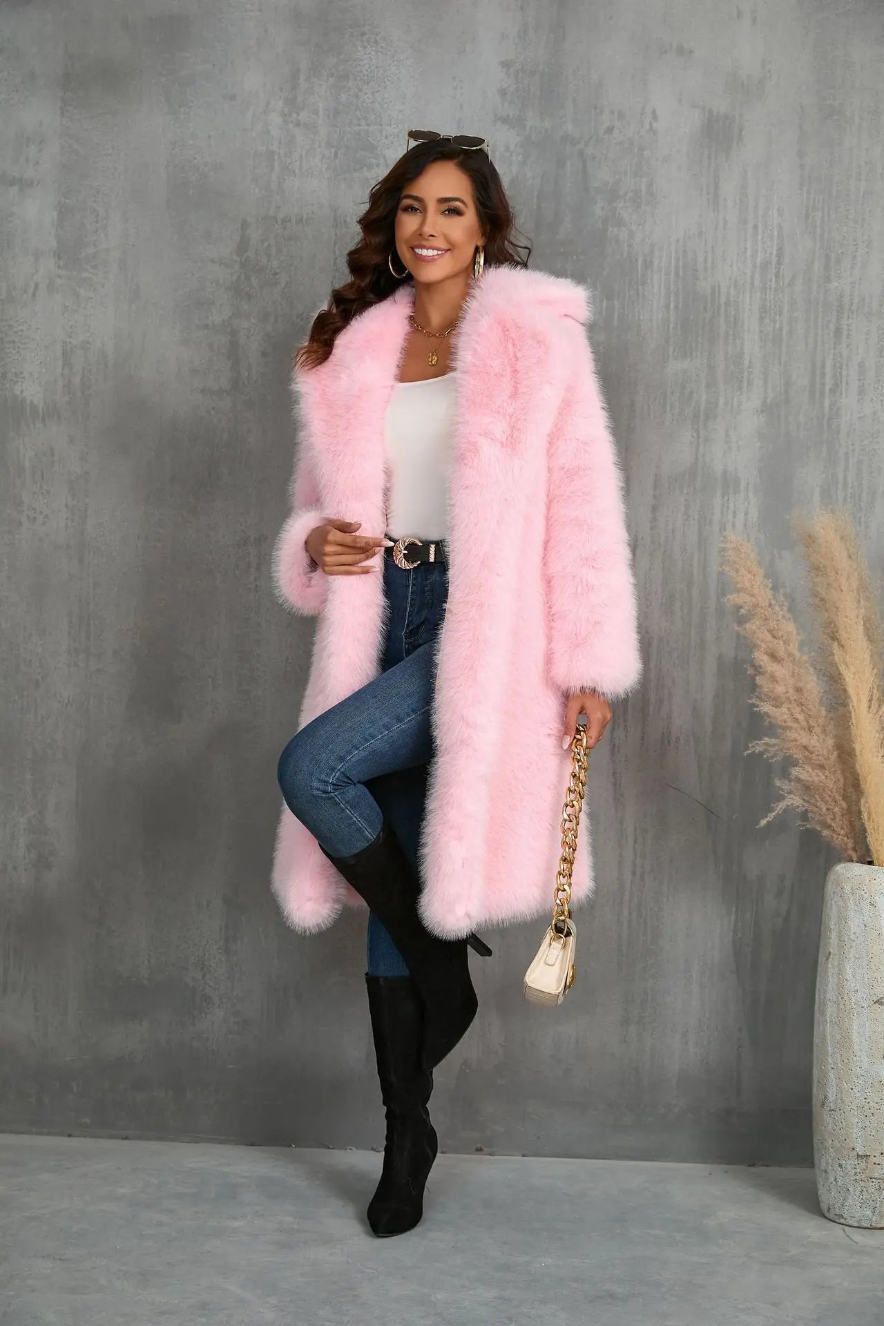 Plus Size Faux Fur Long Coat – Women’s Winter Thick Fluffy Jacket