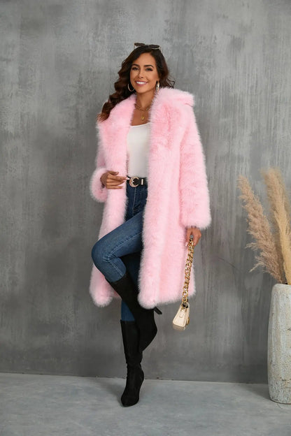 Plus Size Faux Fur Long Coat – Women’s Winter Thick Fluffy Jacket