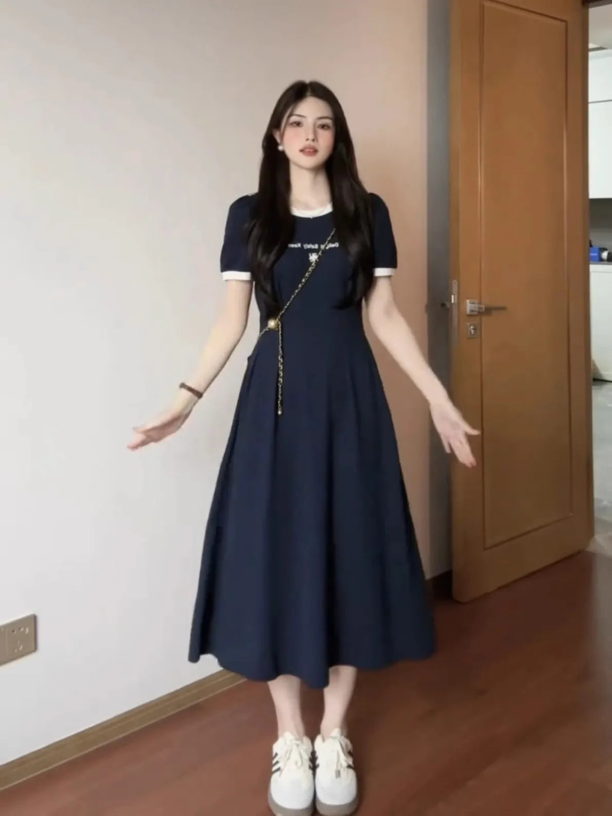 Elegant Korean Style Dress – Plus Size High Waist Summer A-Line Dress