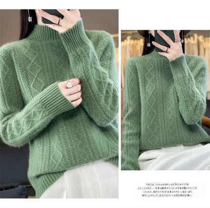 Korean Style Women’s Sweater – 100% Merino Wool Turtleneck Top