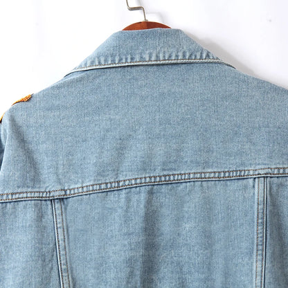 Floral Beaded Denim Jacket – Women’s Cowboy Cardigan Top with Ribbons