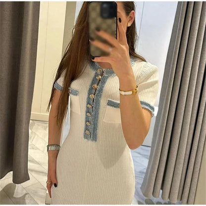 Everyday Style – Elegant Contrasting Knit Maxi Dress for Women