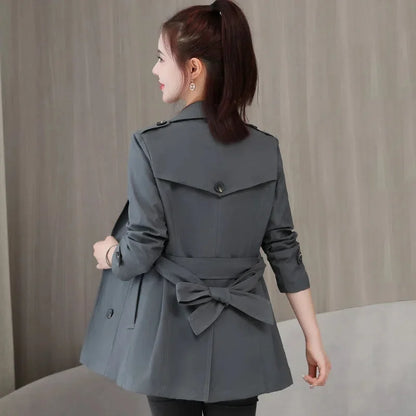 Spring Outerwear for Women – Belted Double-Breasted Long Sleeve Jacket