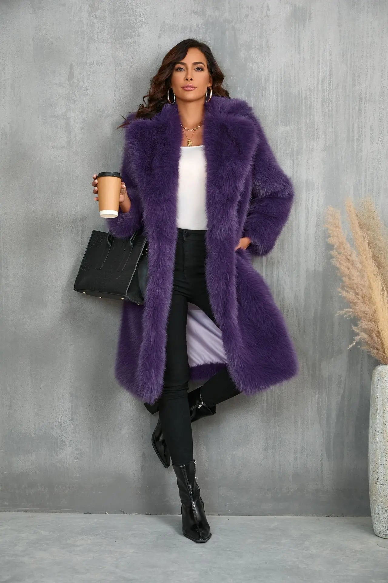 Plus Size Faux Fur Long Coat – Women’s Winter Thick Fluffy Jacket