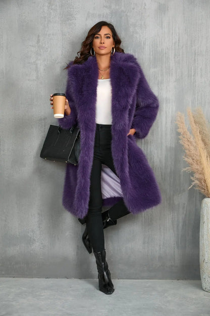 Plus Size Faux Fur Long Coat – Women’s Winter Thick Fluffy Jacket