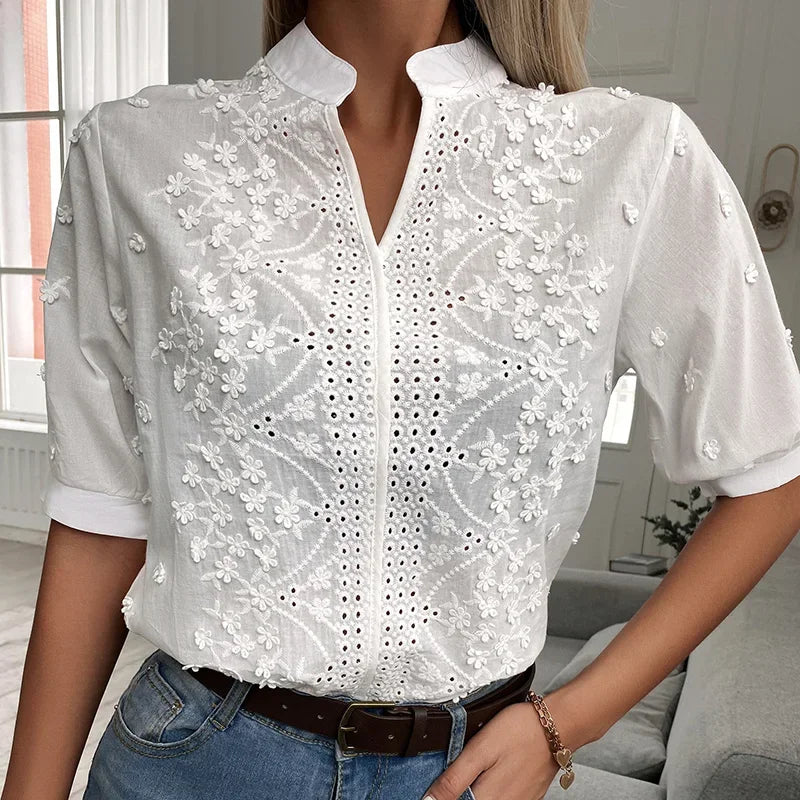 Limited Edition – Hollow-Out V-Neck Cotton Top for Women