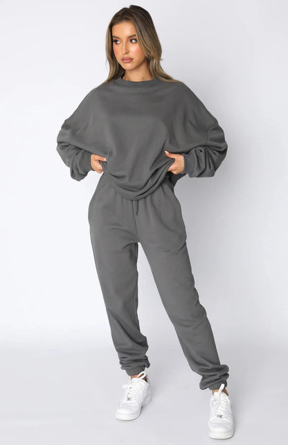 Fashion Women’s Tracksuit – Round Neck Hoodie with Lace-Up Pants