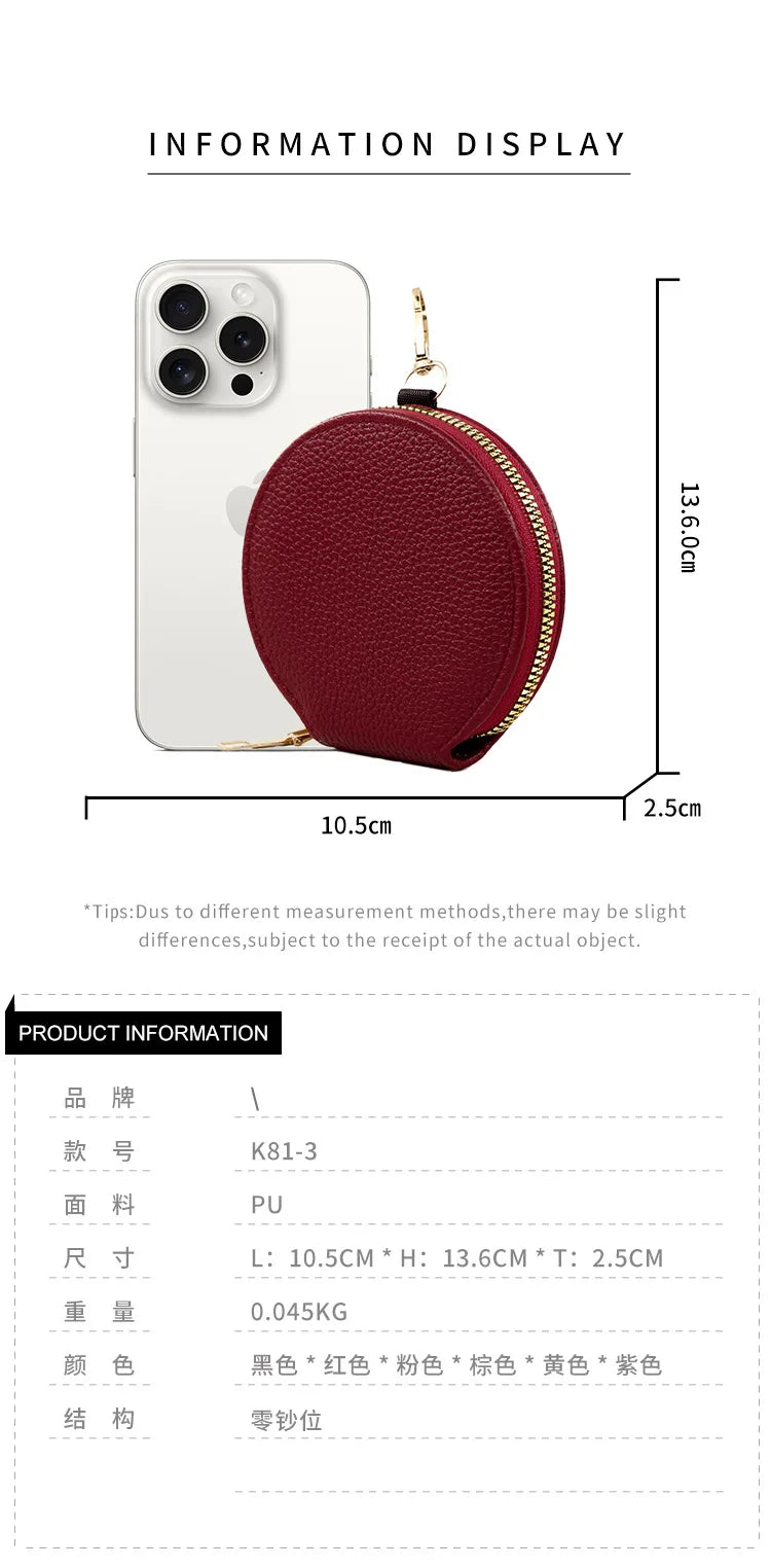 Cute Circular Zipper Coin Purse – Student Card Holder & Key Pouch