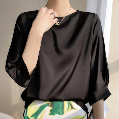 Elegant & Lightweight – Women’s Satin Silk Half-Sleeve Tee 2025