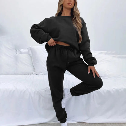 Fashion Women’s Tracksuit – Round Neck Hoodie with Lace-Up Pants