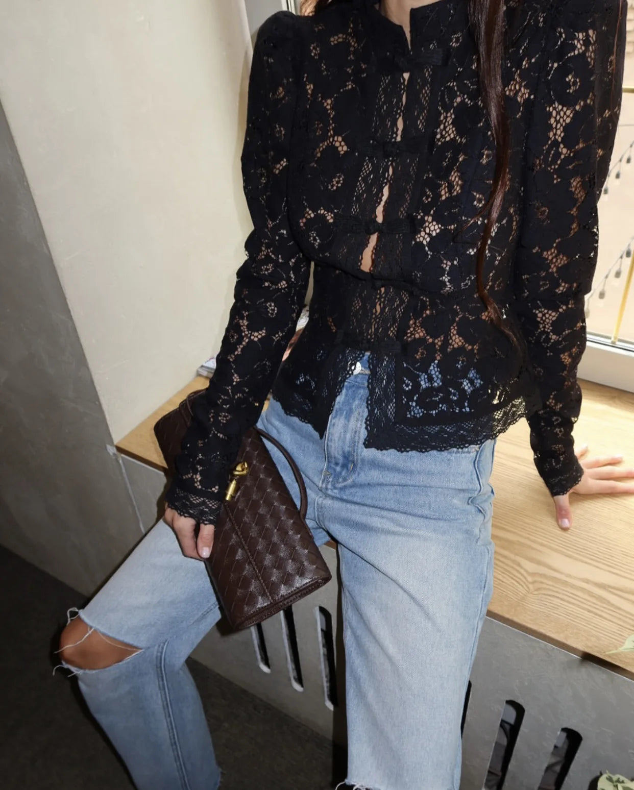 Fashion Commute Top – Hollow Out Lace See-Through Shirt
