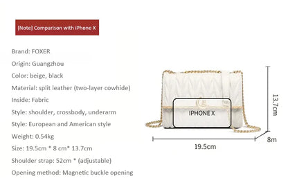 Women’s FOXER Fashion Chain Shoulder Bag – Square Crossbody Purse