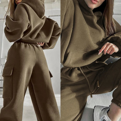Autumn Winter Casual Outfit – Hoodie with Hood & Tied Waist Pants