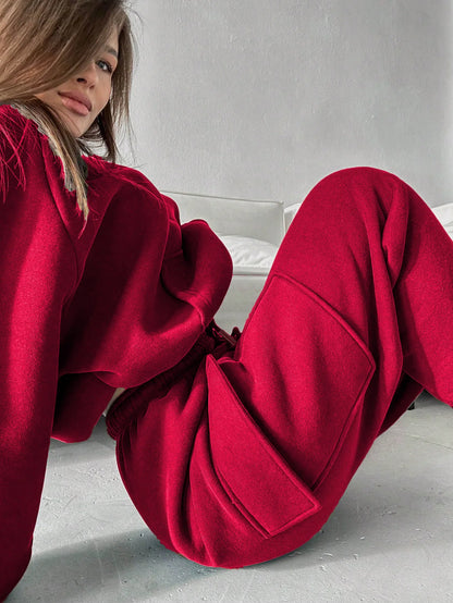 Autumn Winter Casual Outfit – Hoodie with Hood & Tied Waist Pants