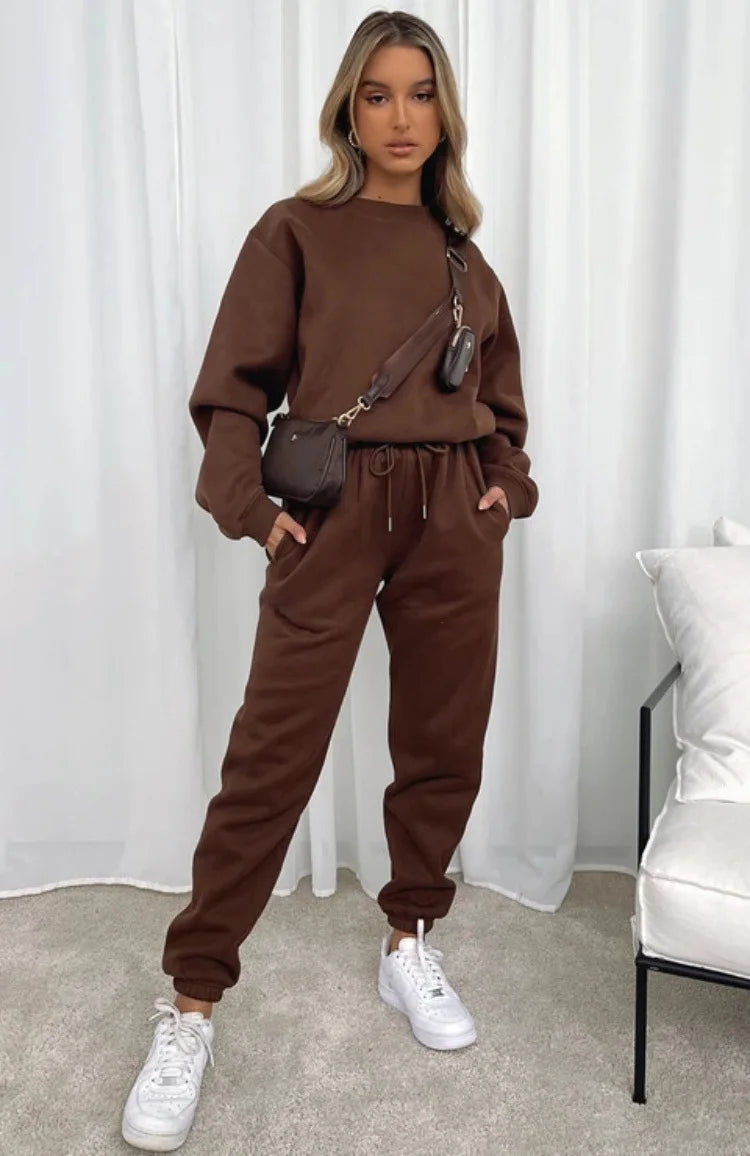 Fashion Women’s Tracksuit – Round Neck Hoodie with Lace-Up Pants