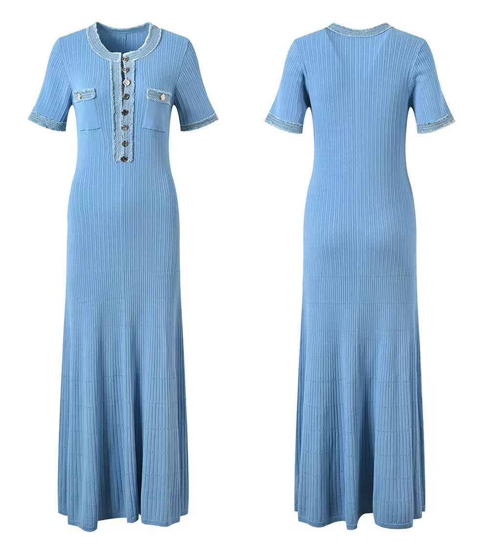 Everyday Style – Elegant Contrasting Knit Maxi Dress for Women