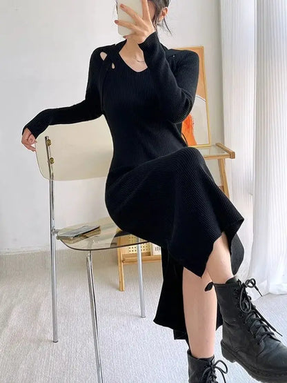 Street Style Winter Dress – Women’s Slim Halter Knit Long Skirt