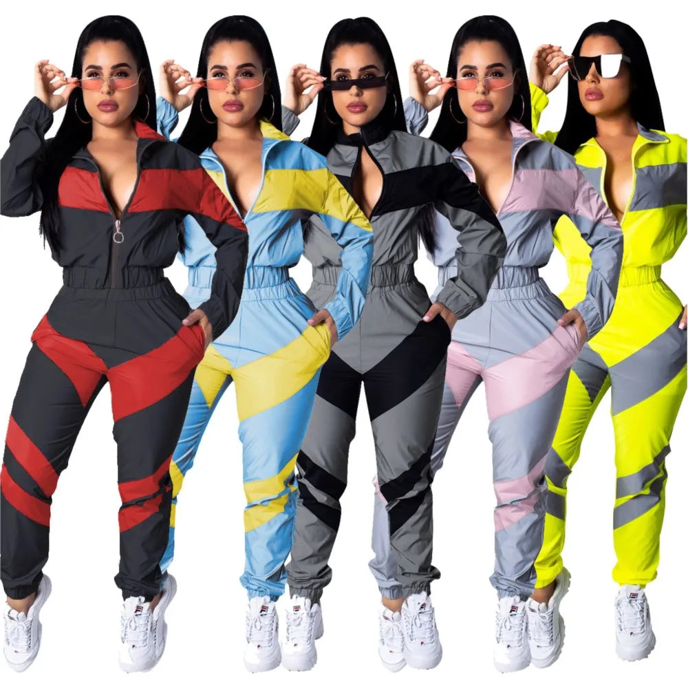 Casual Sports Set – Women’s Color-Block Windbreaker with Joggers