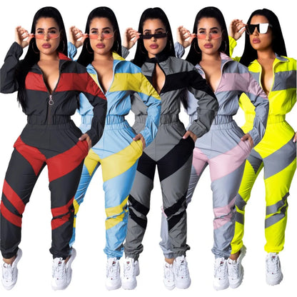 Casual Sports Set – Women’s Color-Block Windbreaker with Joggers