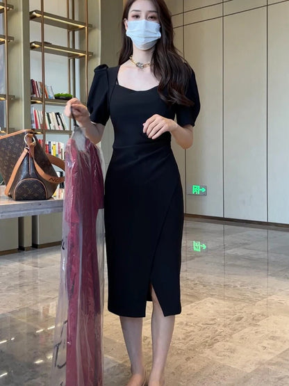 Street Style Summer Dress – Slimming Split Skirt High Waist Midi