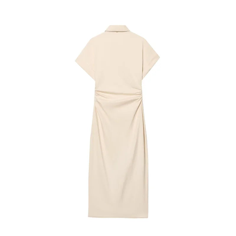 Fashionable Women’s Midi Dress – Lapel Denim Slim Waist Dress